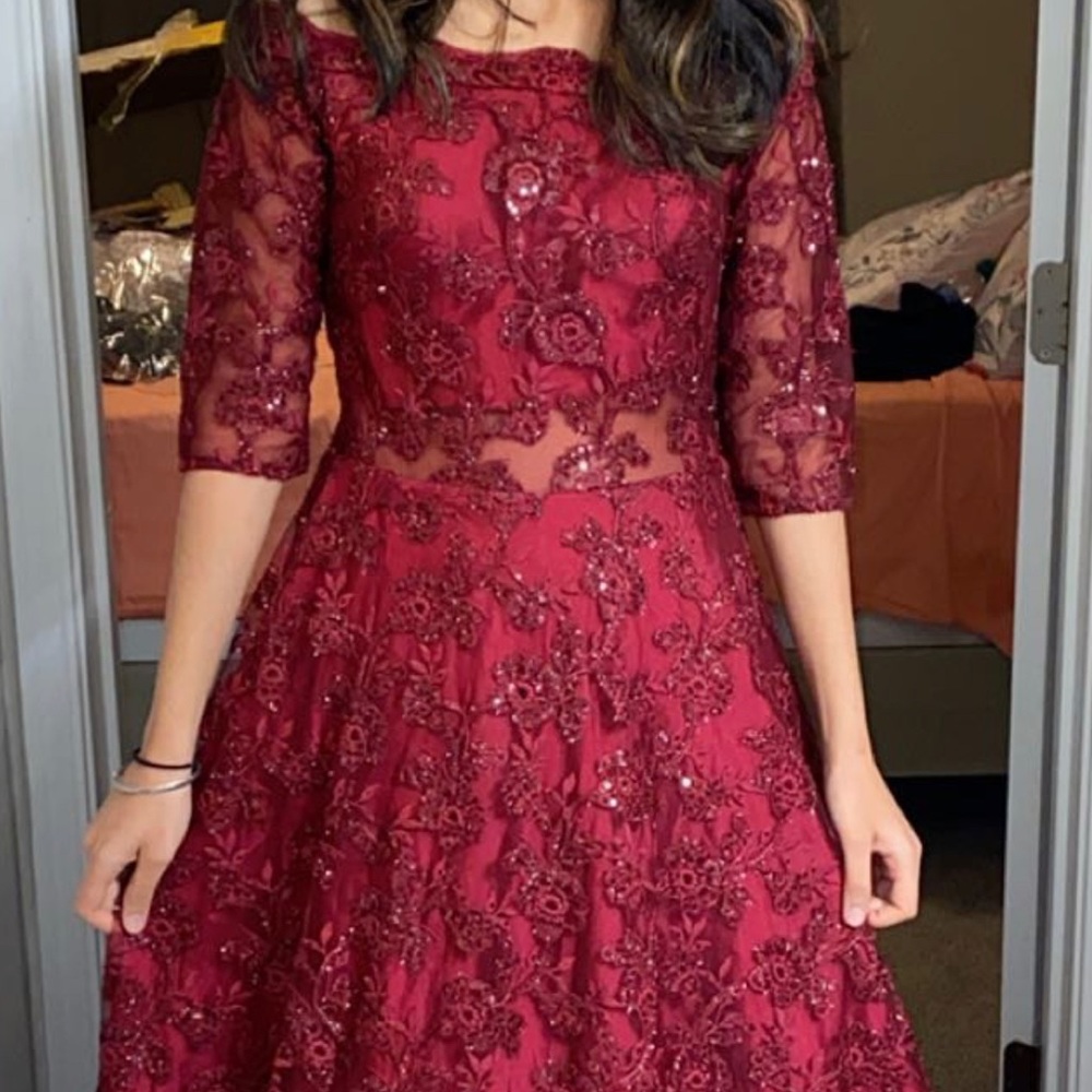 Maroon off shoulder Gown